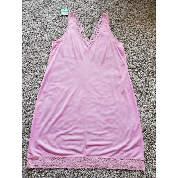 Vintage Pink Lace Lingerie Long Dress Slip Undergarment V-Neck Sleeveless XL - Picture 2 of 6